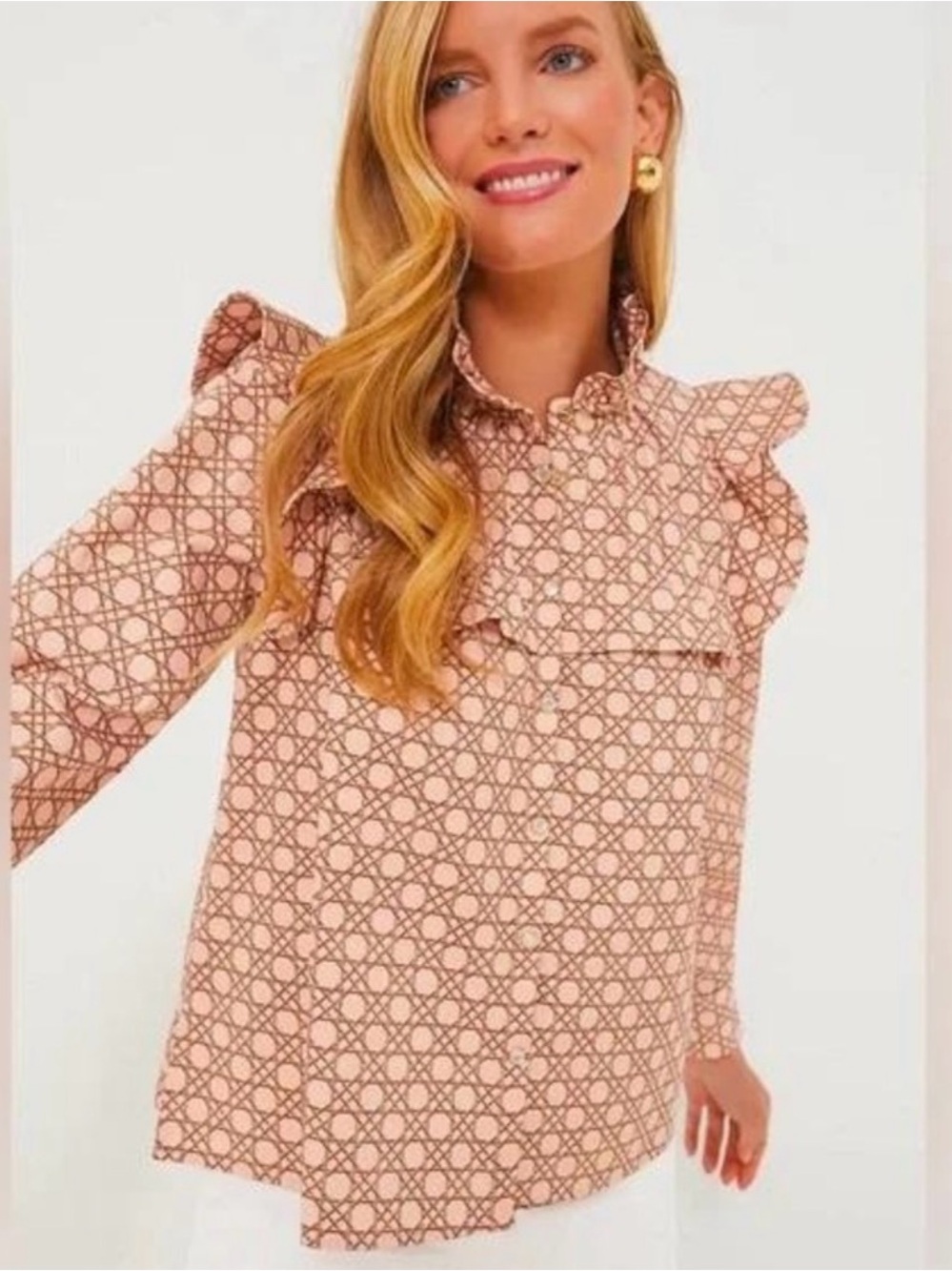 Tuckernuck Womens Petal Cane Winnie Blouse M 100% Cotton Ruffle Classic Preppy